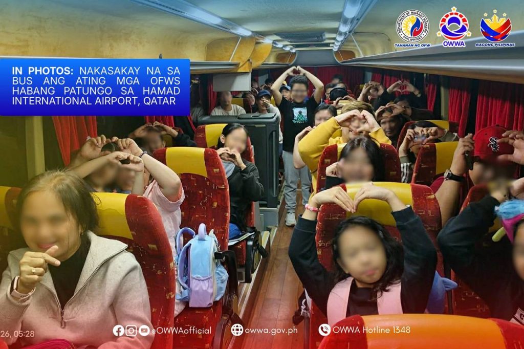 49 filipinos 22 ofws and 27 dependents arrive in philippines from qatar amid middle east tensions