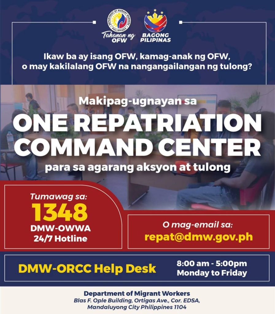 ORCC One Repatriation Command Center for OFWs abroad