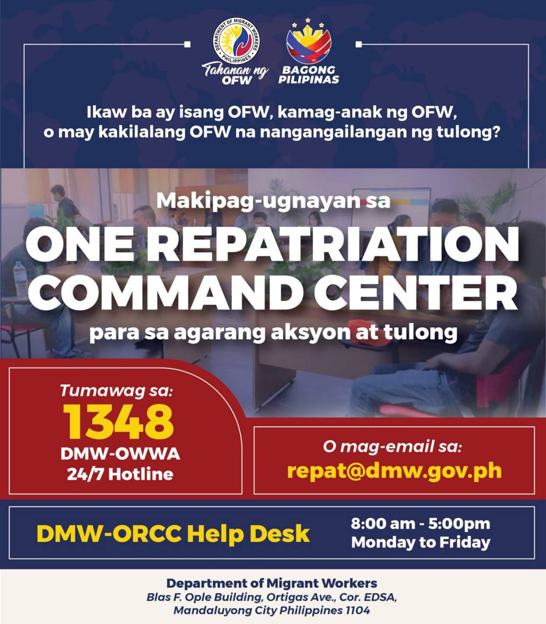 ORCC One Repatriation Command Center for OFWs abroad ORCC One Repatriation Command Center for OFWs abroad