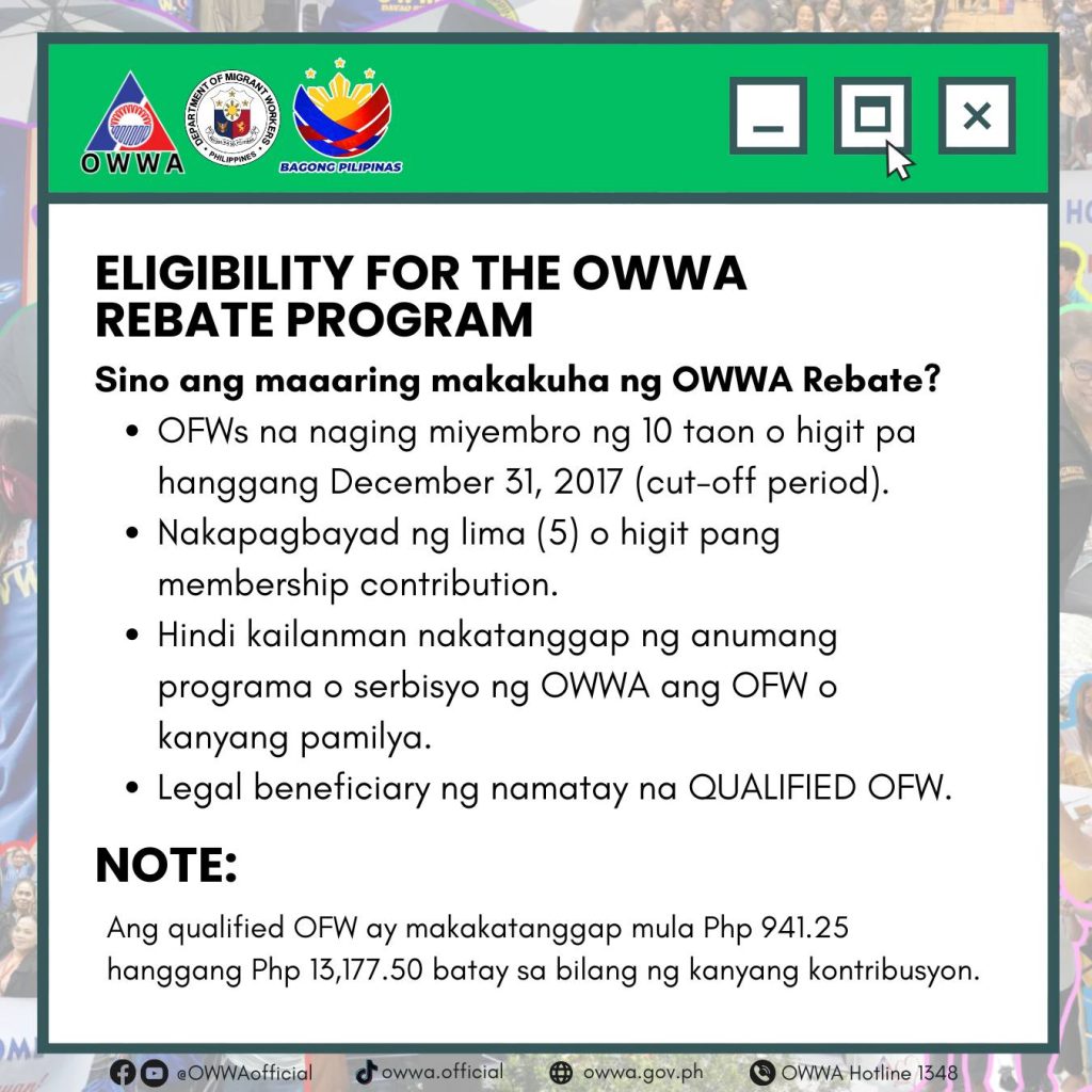 who is eligible to get the owwa rebate